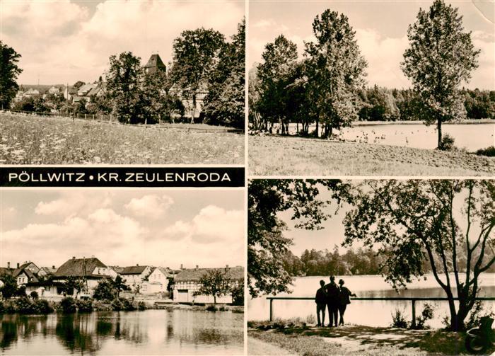 Poellwitz Teich Baeume Fachwerkhaus Kirche Silhouetten Panorama-Dorf See