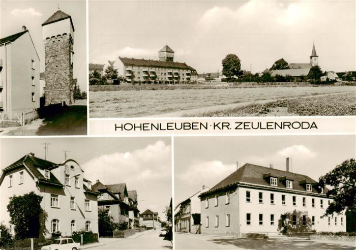 Hohenleuben Wehrturm Kirche Wohnbloecke Strasse Plattenbauten Felder