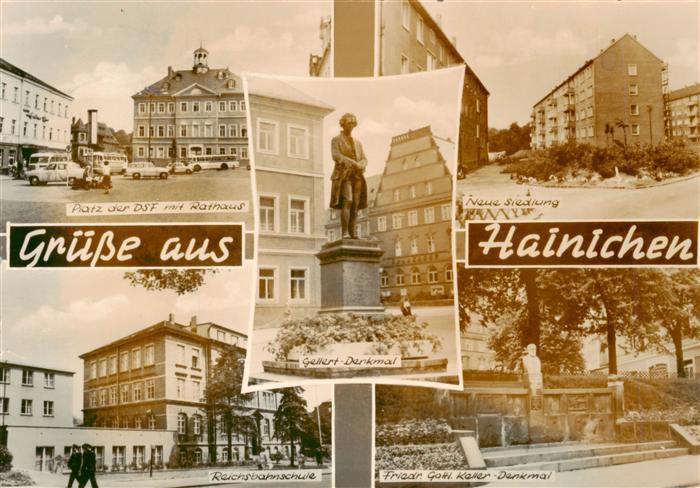 Hainichen Sachsen Rathaus Gellert-Denkmal Platz-der-DSF Neue-Siedlung Reichsbahn