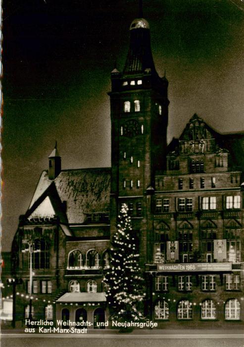 Karl-Marx-Stadt CHEMNITZ Rathaus Weihnachtsbaum Nachtaufnahme Weihnachten Rathau