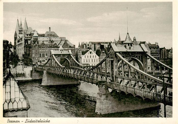 BREMEN CITY Luederitzbruecke Weser Stahlbruecke Haengebruecke Altstadt Kirche F