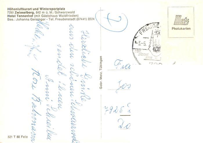 Zwieselberg Freudenstadt BW Hotel-Tannenhof Gaestehaus-Waldfrieden Schwarzwald W – Bild 2
