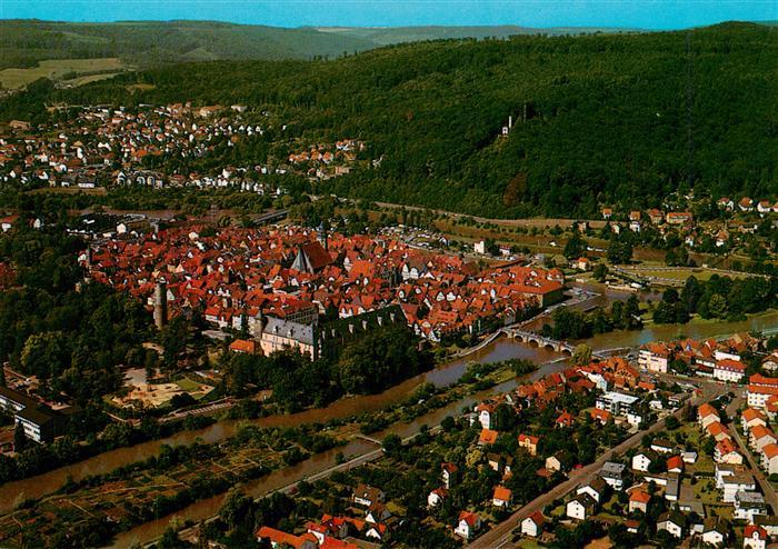 Hann. Muenden Luftbild Altstadt Fluss Bruecke Wald Weser Fulda Werra Fachwerksta