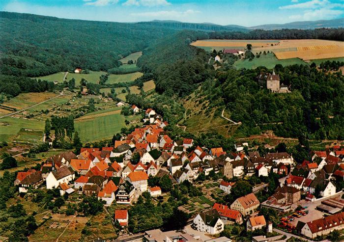 Schwalenberg Fliegeraufnahme Luftaufnahme Burg Altstadt Tal Wald Felder Huegel