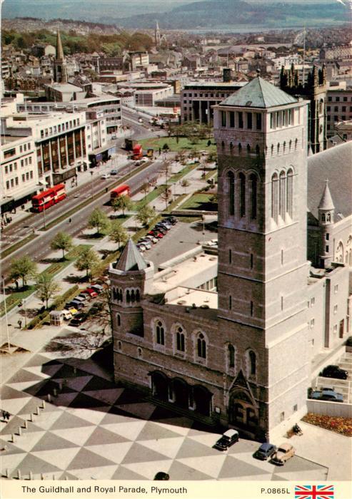 PLYMOUTH South West UK Guildhall Royal-Parade Kirchturm Doppeldeckerbus Strasse