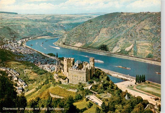 Oberwesel Rhein Burg-Schoenburg Rhein Stadtansicht Weinberge Schifffahrt Rheinta