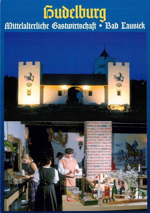 Bad Lausick Hudelburg Gastwirtschaft mittelalterlich Nachtaufnahme Turm Gastraum