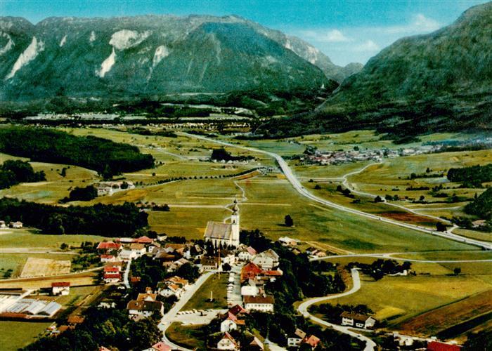 Anger Chiemgau Bayern Untersberg Fliegeraufnahme Kirche Alpental Berge Felder Do