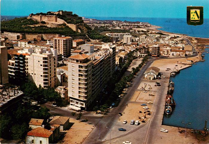 Denia Costa Blanca ES Fliegeraufnahme Burg Hafen Strand Hochhaeuser Stadtansicht