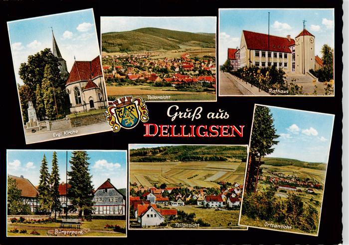 Delligsen Evangelische-Kirche Rathaus Buergerpark Wappen Teilansicht Mehrbildkar