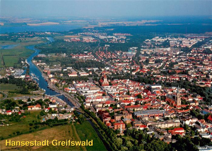 GREIFSWALD Mecklenburg-Vorpommern Fliegeraufnahme Hafen Fluss Kirche Altstadt Un