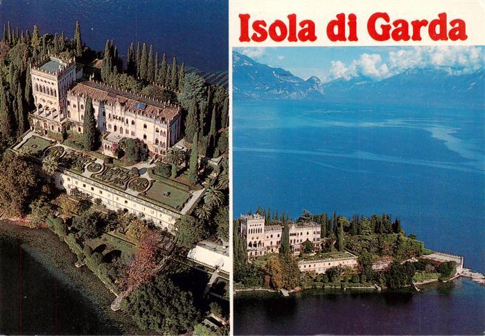 Isola di Garda Lago di Garda IT Villa Garten Zypressen See Luftbild Insel Palast