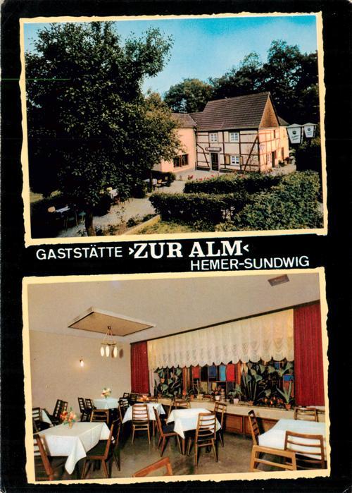 Sundwig Hemer NRW Zur-Alm Gaststaette Fachwerkhaus Innenraum Speisesaal Aussenan