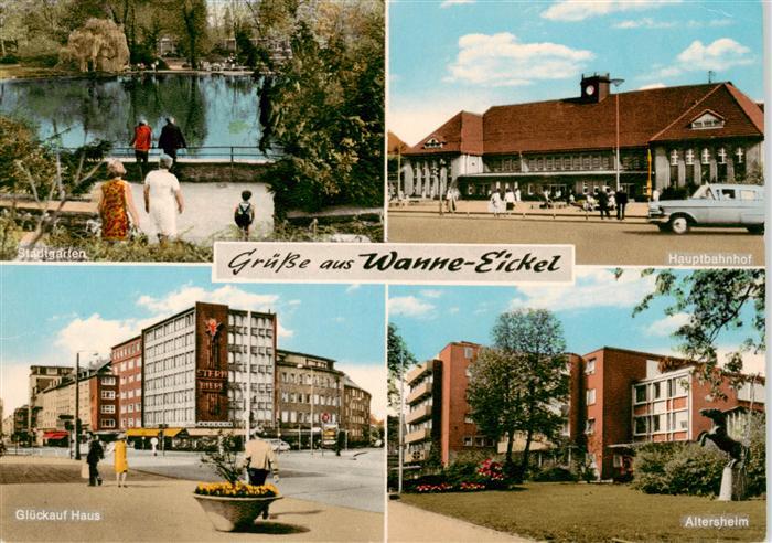 Wanne-Eickel HERNE Stadtgarten Hauptbahnhof Glueckauf-Haus Altersheim Teich Park