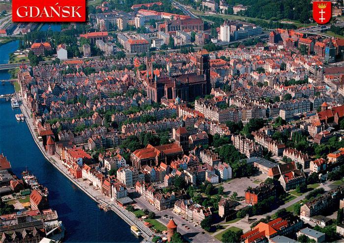 Danzig GDANSK PL Fliegeraufnahme Altstadt Motlawa Marienkirche Rechtstadt Hafen