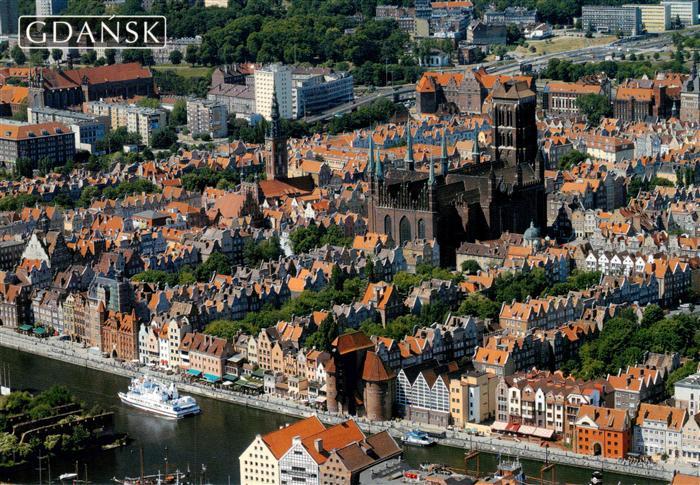 Danzig GDANSK PL Fliegeraufnahme Altstadt Motlawa Marienkirche Rechtstadt Kranto