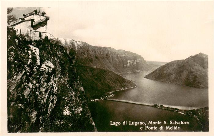 Lago di Lugano TI Monte San Salvatore e Ponte di Melide