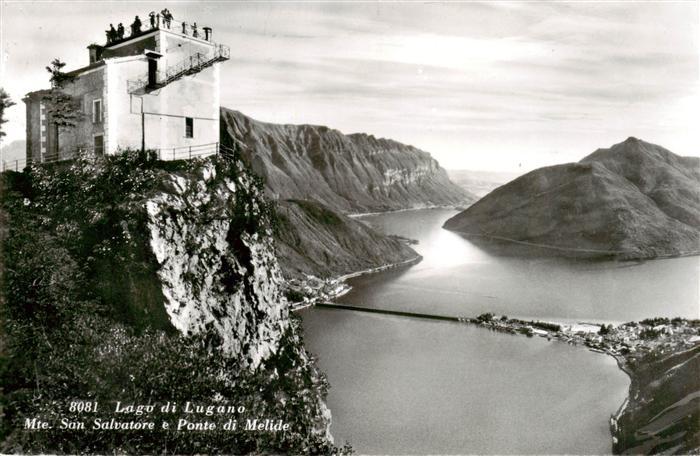 Lago di Lugano TI Monte San Salvatore e Ponte di Melide
