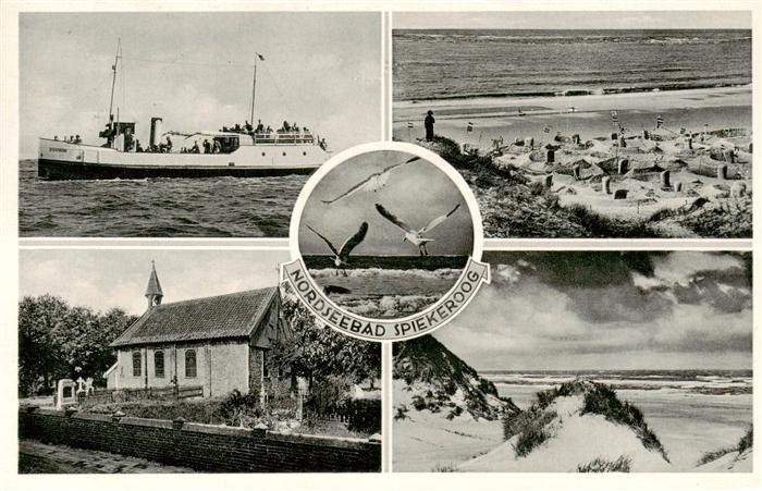 Spiekeroog Nordseeinsel Dampfer Kirche Strand Duenen Moewen Nordseebad