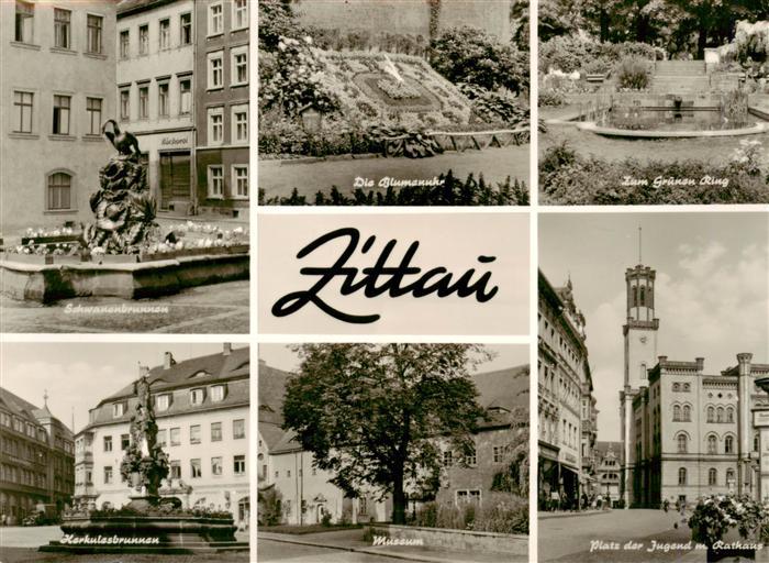 Zittau Sachsen Schwanenbrunnen Blumenuhr Zum Gruenen Ring Herkulesbrunnen Museum