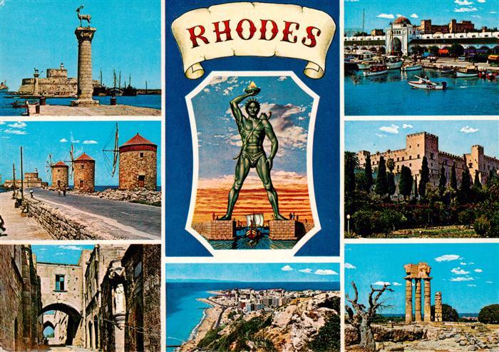 Rhodos Rhodes Greece Teilansichten Hafen Windmuehlen Ruinen