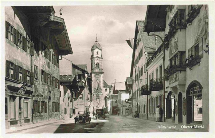 MITTENWALD Bayern Oberer-Markt Kirchturm Marktstrasse Lueftlmalerei Geschaefte A