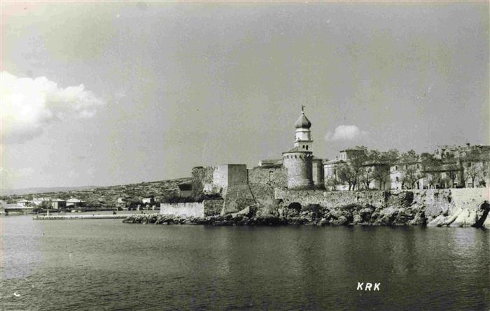 Krk Otok Krk Croatia Burg Stadtmauer Kirchturm Kuppel Hafen Adriatisches-Meer Al