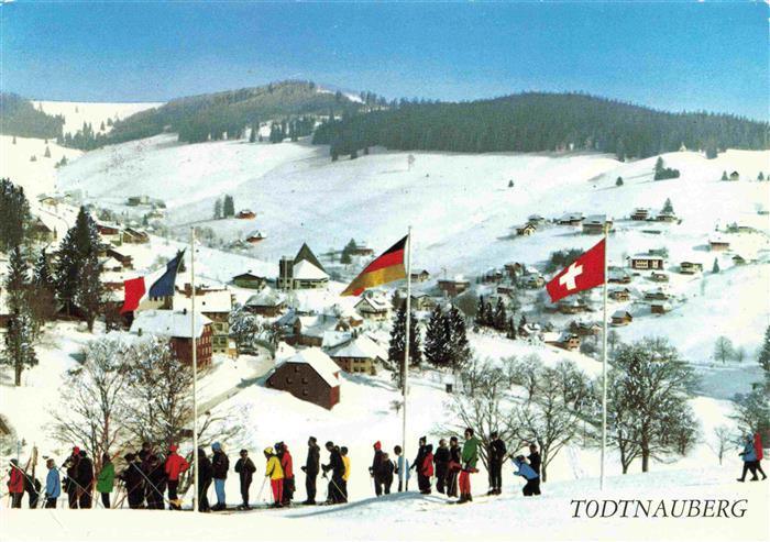 Todtnauberg Schwarzwald BW Winterpanorama Skifahrer Fahnen Frankreich Deutschlan