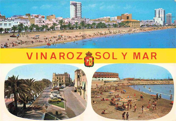 Vinaroz Castellon Valenciana ES Strand Strandpromenade Paseo Meer Palmen Hochhae
