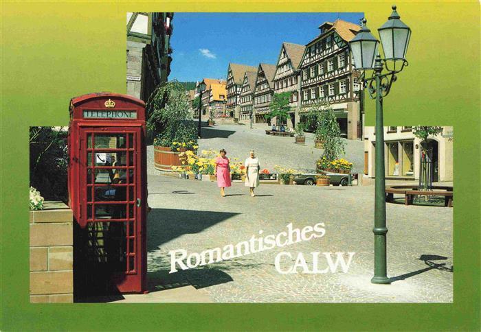 Calw Schwarzwald BW Schwarzwald Fachwerkhaeuser Marktplatz Telefonzelle Laterne
