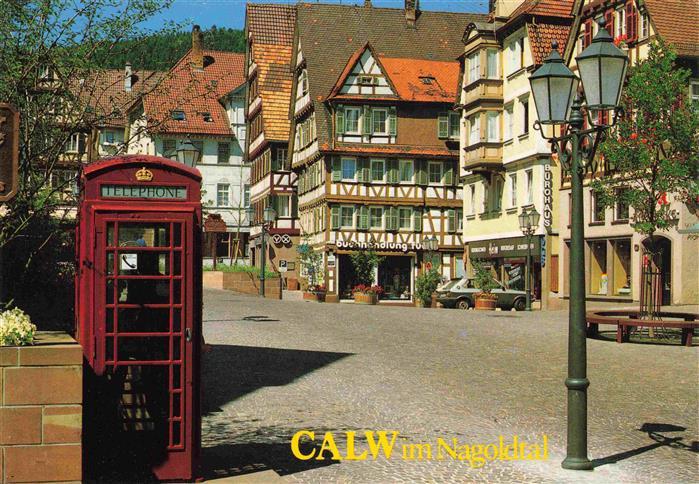 Calw Schwarzwald BW Nagoldtal Fachwerkhaeuser Marktplatz Telefonzelle Buchhandlu