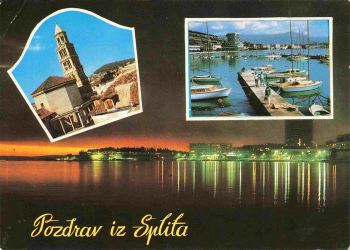 Spalato SPLIT Croatia Diokletian-Palast Glockenturm Hafen Segelboote Nachtaufnah