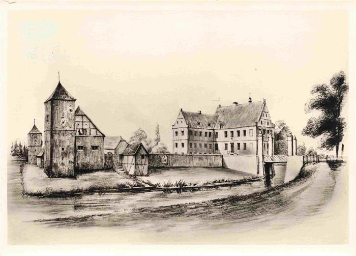 Huelshoff Burg Havixbeck Muenster NRW Burg-Huelshoff Wasserburg Turm Zeichnung A