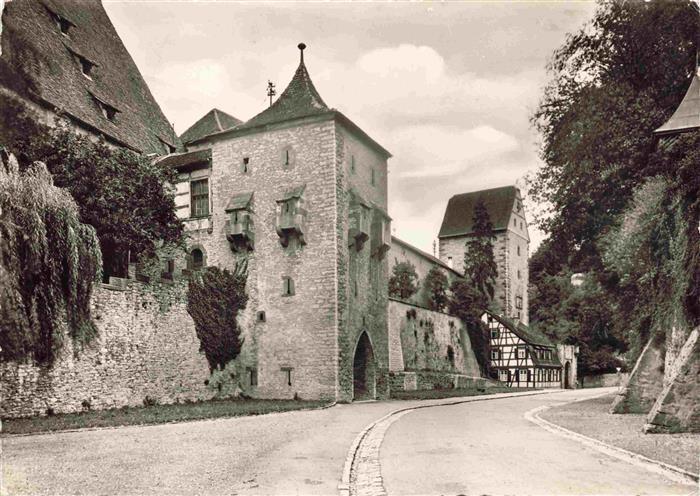 Schwaebisch Hall BW Zwinger Jugendherberge Stadtmauer Turm Fachwerkhaus Strasse