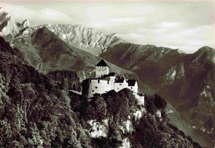 Vaduz Liechtenstein FL Schloss-Vaduz Burg Fels Bergwald Alpen Fuerstentum Wappen