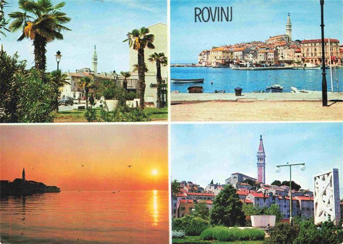 Rovinj Rovigno Istrien Croatia Hafen Altstadt Glockenturm Palmen Sonnenuntergang
