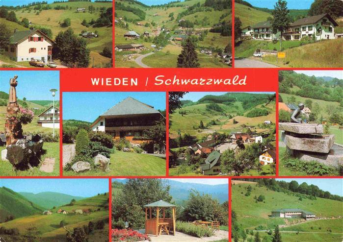 Wieden  Schwarzwald BW Schwarzwald Mehrbildkarte Huegel Dorf Brunnen Skulptur Pa