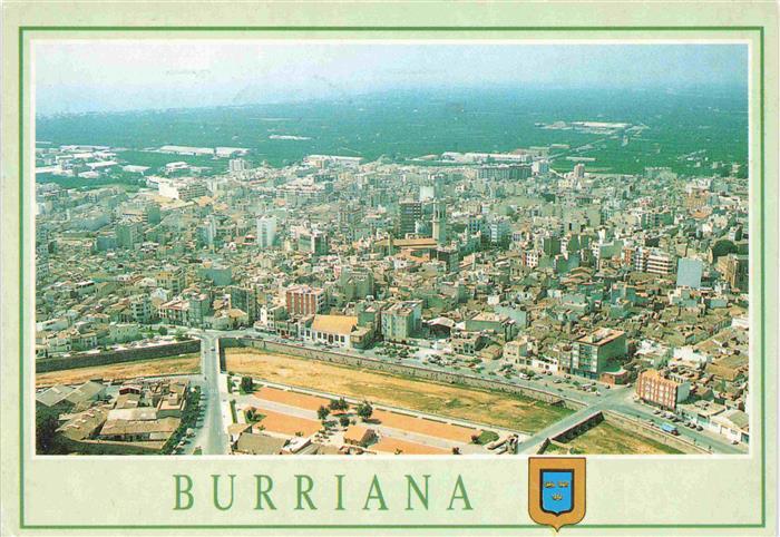 Burriana Castellon ES Stadtansicht Luftbild Altstadt Felder Mittelmeer