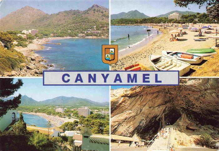 Playa de Canyamel Mallorca ES Strand Kueste Bucht Boote Hoehle Kuestenlandschaft