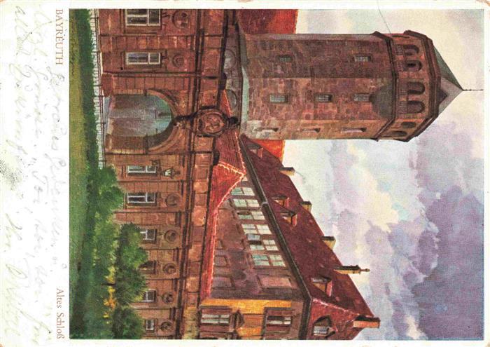 BAYREUTH Bayern Altes-Schloss Burgturm Toreingang Aquarell Schlossgebaeude Kuens