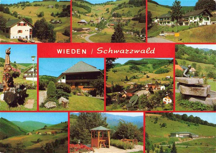 Wieden Schwarzwald BW Schwarzwald Mehrbildkarte Brunnen Skulptur Wiesen Haeuser