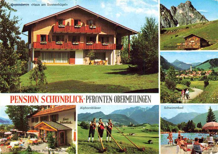 Obermeilingen Pfronten Pension Schoenblick Hochalm Panorama Freibad Alphornblaes