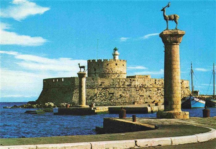 RHODOS Rhodes Greece Leuchtturm und Hirsch Hafen