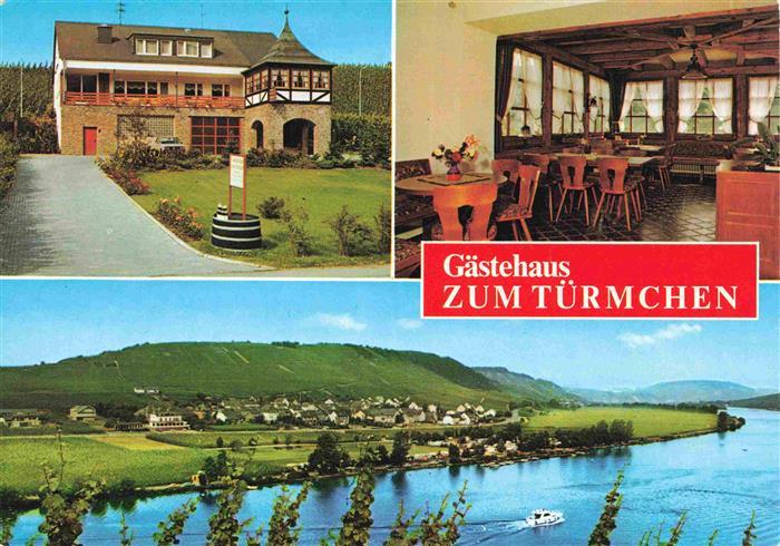 Poelich Gaestehaus zum Tuermchen Gastraum Panorama Blick ueber die Mosel