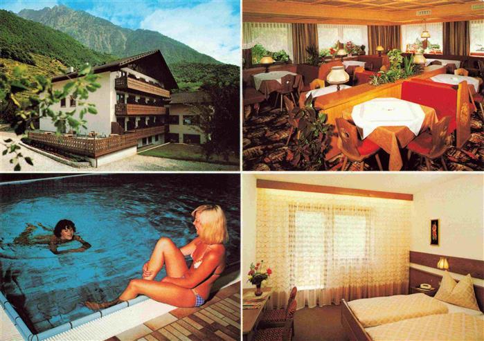 Algund Merano Suedtirol IT Pension Mitterplarserhof Gastraum Hallenbad Fremdenzi