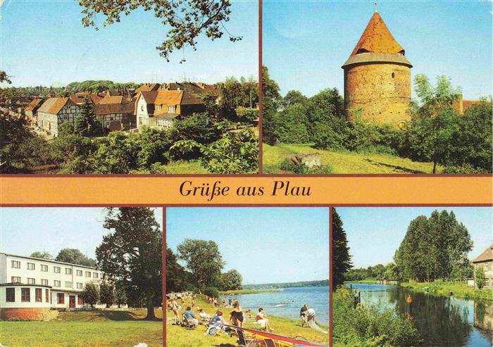 Plau Mecklenburg Teilansicht Burgturm Kinderheim Olga Benario Prestes Plauer See